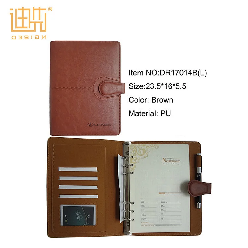 Brown Business style Pu Leather Ring Binder Notebook Diary Book