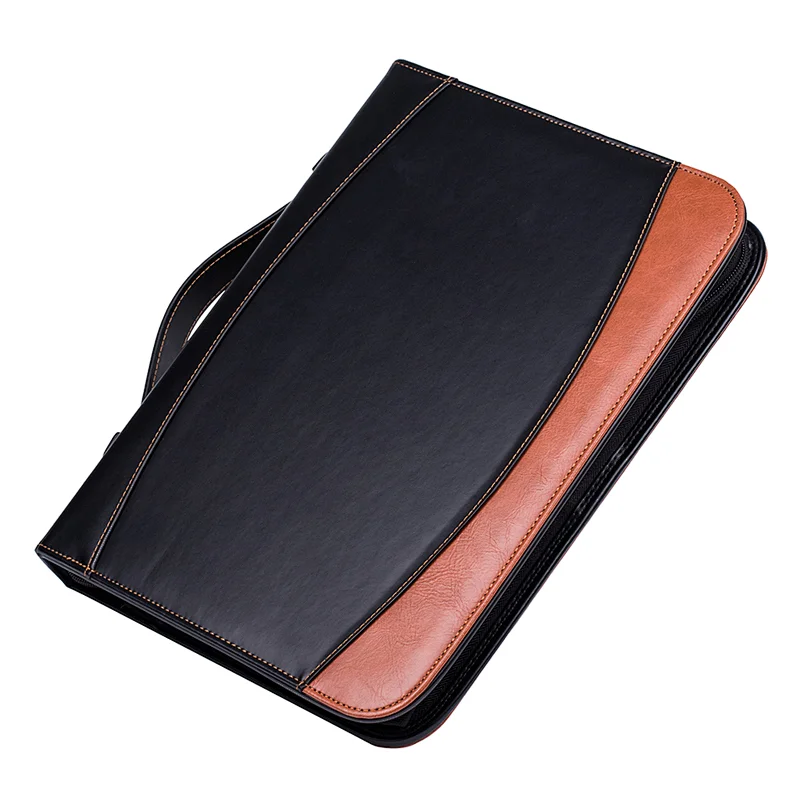 Factory price wholesale fashion large capacity pu leather zipper portfolio folder