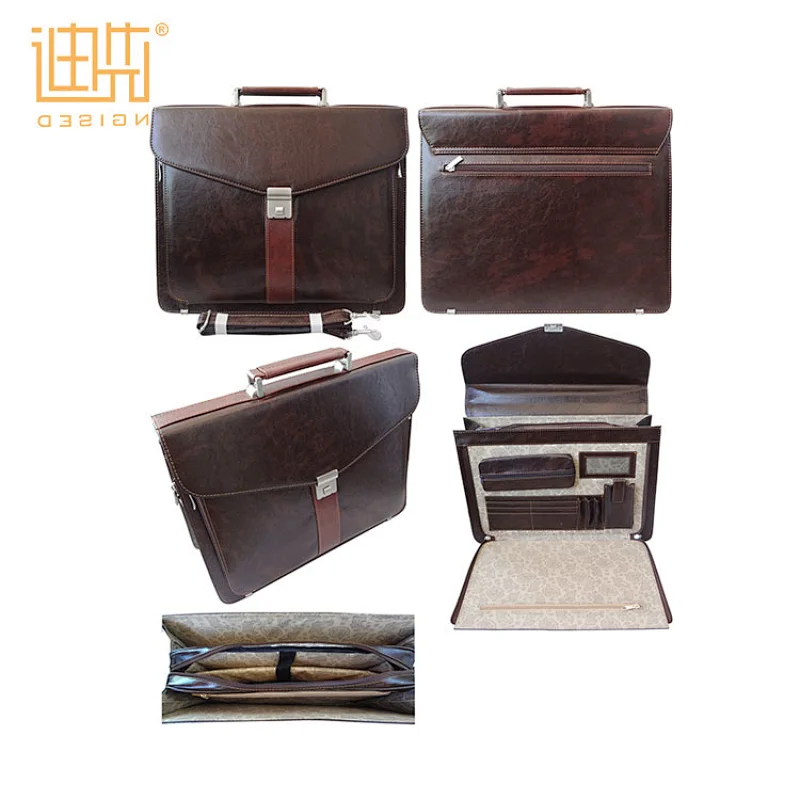 western school teacher briefcase with stationery layered pocket in the front PU man leather handbag