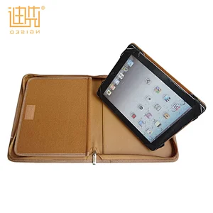 Zipped portable business travel leather portfolio cases cover