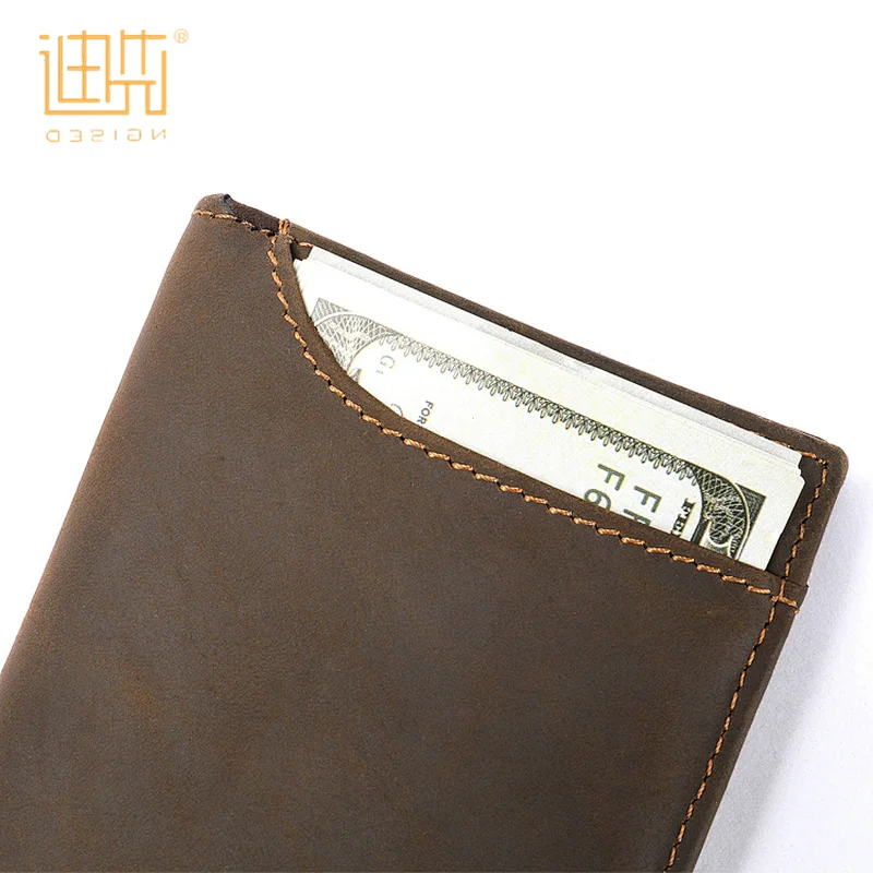 Vintage coffee color cowhide leather slim bifold money card long wallet