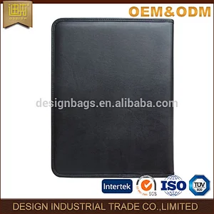 China wholesale High quality fashion new design men's zipper A4 leather portfolio folders with four ring binder case