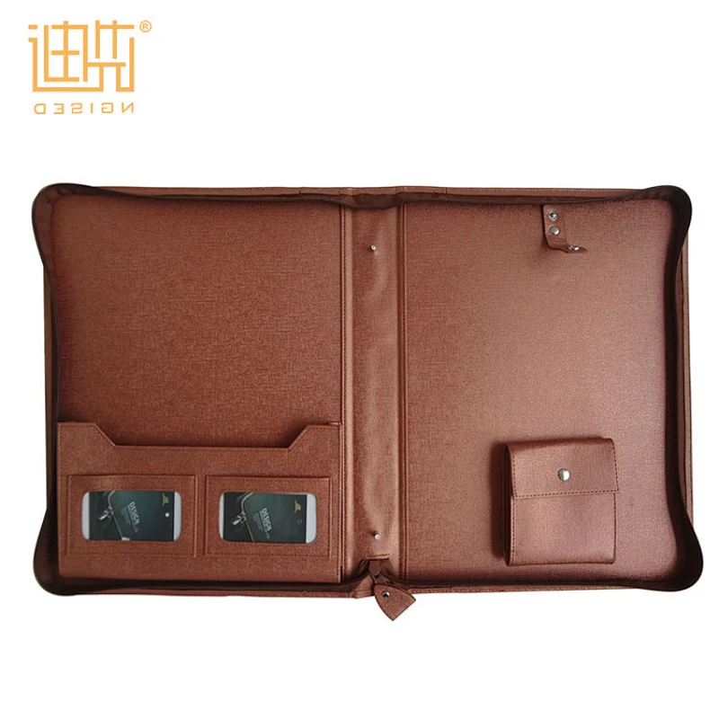 Guangdong factory Pu leather document zipper folder portfolio case with key holder pocket