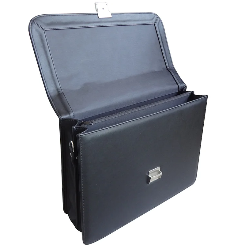 Hot sale black multi-function leather laptop and shoulder bag business document briefcase for men