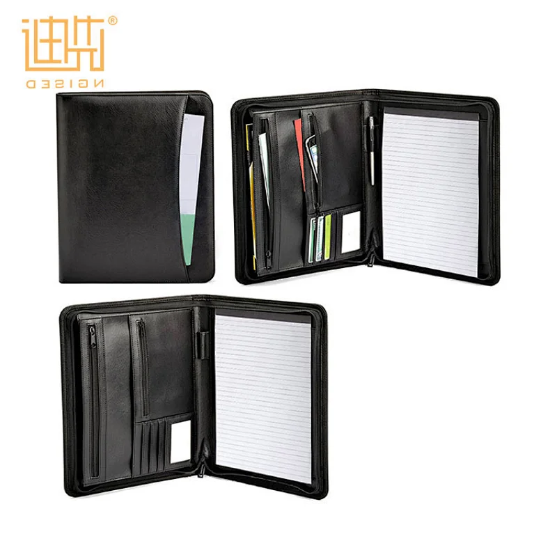 Reliable Black Refillable A4 Size Zippered Portfolio Folders PU Art Portfolio