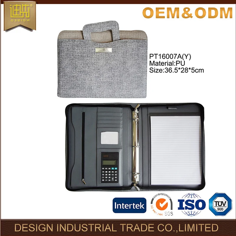 Folder with handlers Black synthetic leather executive office stationery business Pu leather a4 portfolio