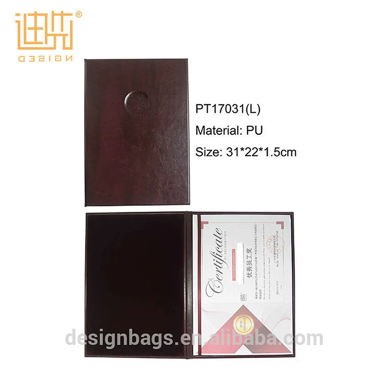 Hot Selling Fashion PU Leather Graduation Certificate Holder Factory OEM Certificate Hard Cover