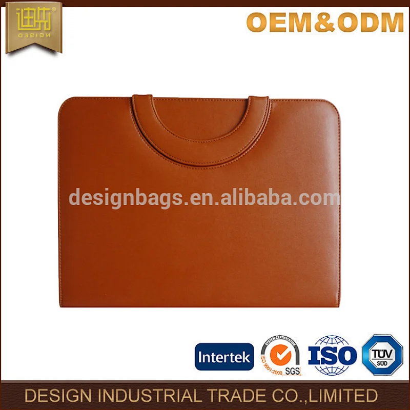 Popular Pu Leather portfolio zipper file folder with handle