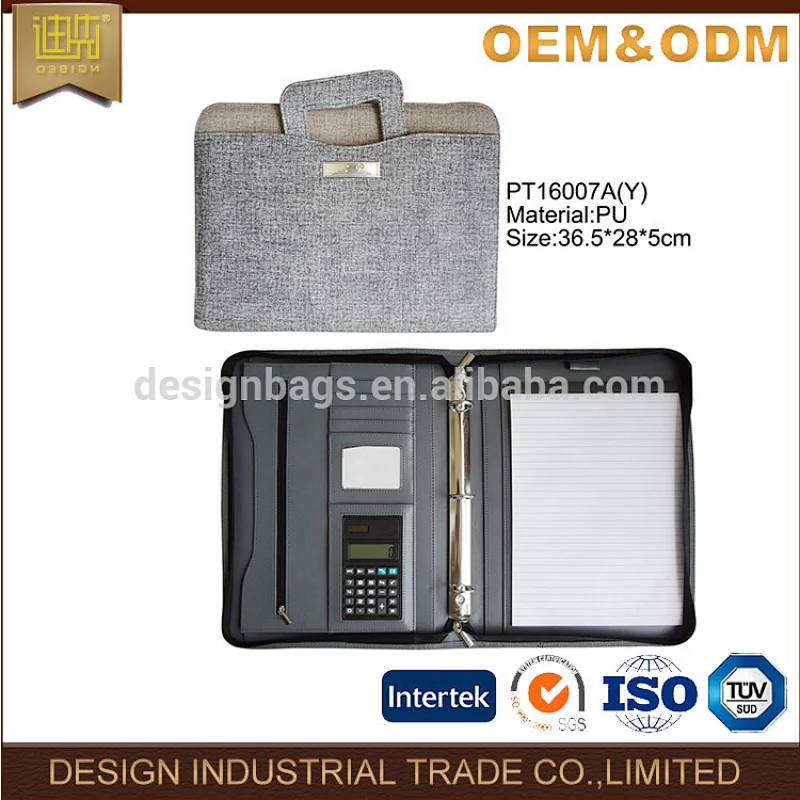 pu leather executive office business 3 ring binder portfolio briefcase style folder with handles