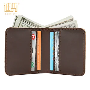 Customized factory price vintage hard card men zipper leather fold small wallet