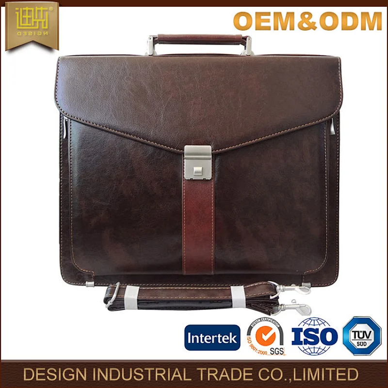 western school teacher briefcase with stationery layered pocket in the front PU man leather handbag
