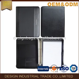 China wholesale High quality fashion new design men's zipper A4 leather portfolio folders with four ring binder case