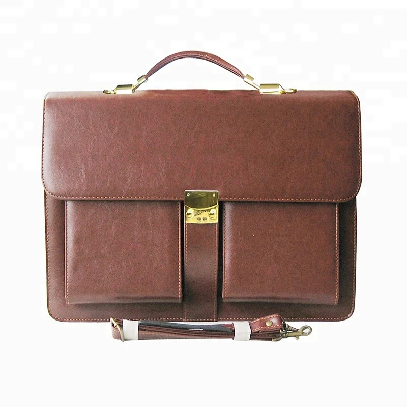 Classical pu leather briefcase with 3 document compartments