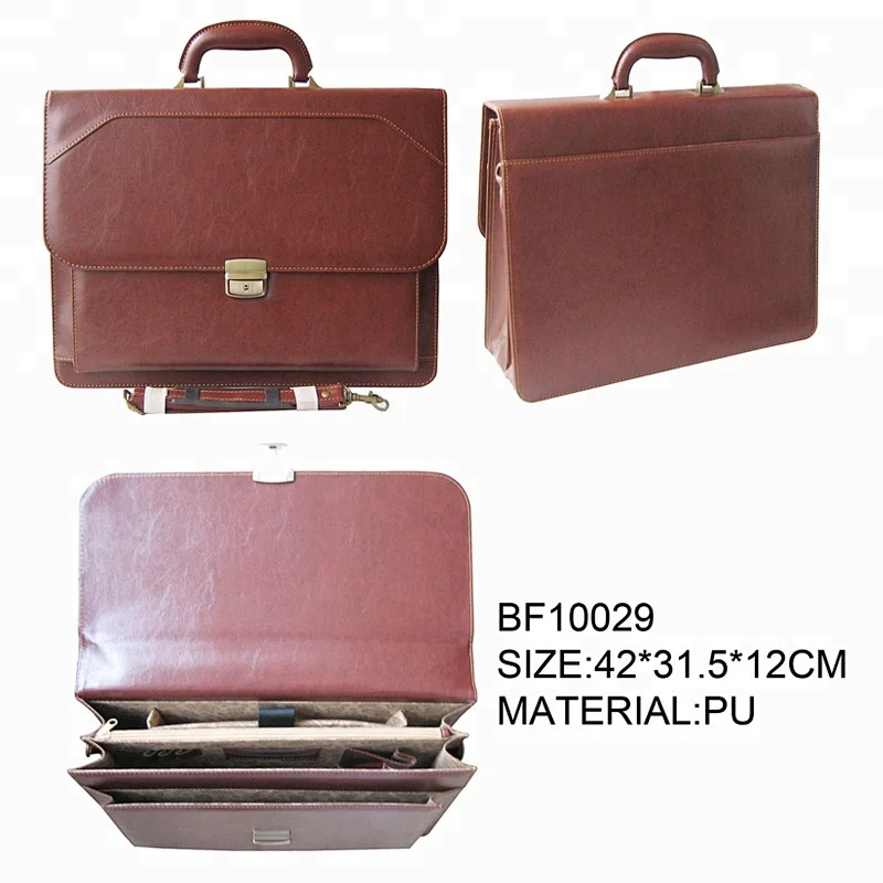 Guangzhou Wholesale Elegant PU Leather Classical With 3 Compartment Lawyer Briefcase