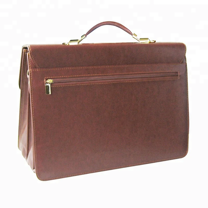 Classical pu leather briefcase with 3 document compartments
