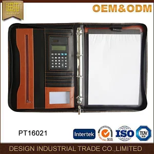 office stationery business ring binder leather men executive zippered PU portfolio for man a4 pocket holder with notepad