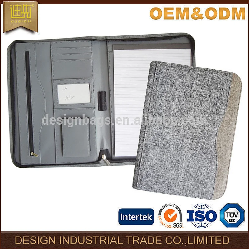 Pu leather Professional briefcase style custom portfolio with ring binder handle portfolio art document case notepad portfolio
