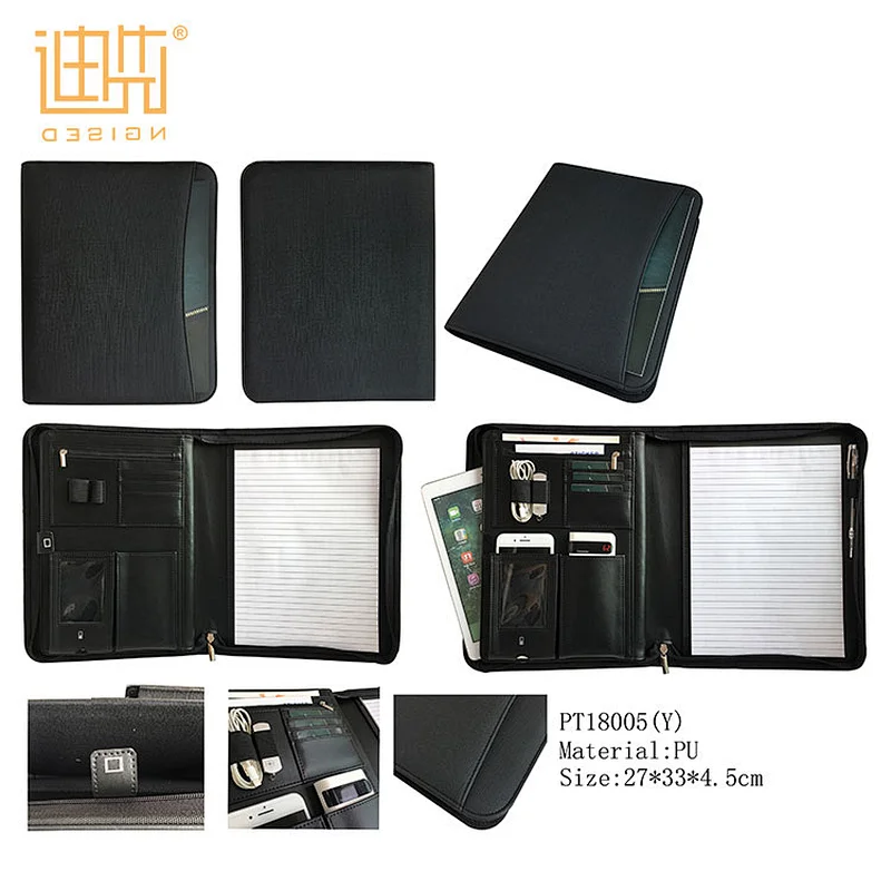 Business PU Leather Binder business portfolio folders Documents Travel Portfolios with phone