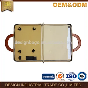 Popular Pu Leather portfolio zipper file folder with handle