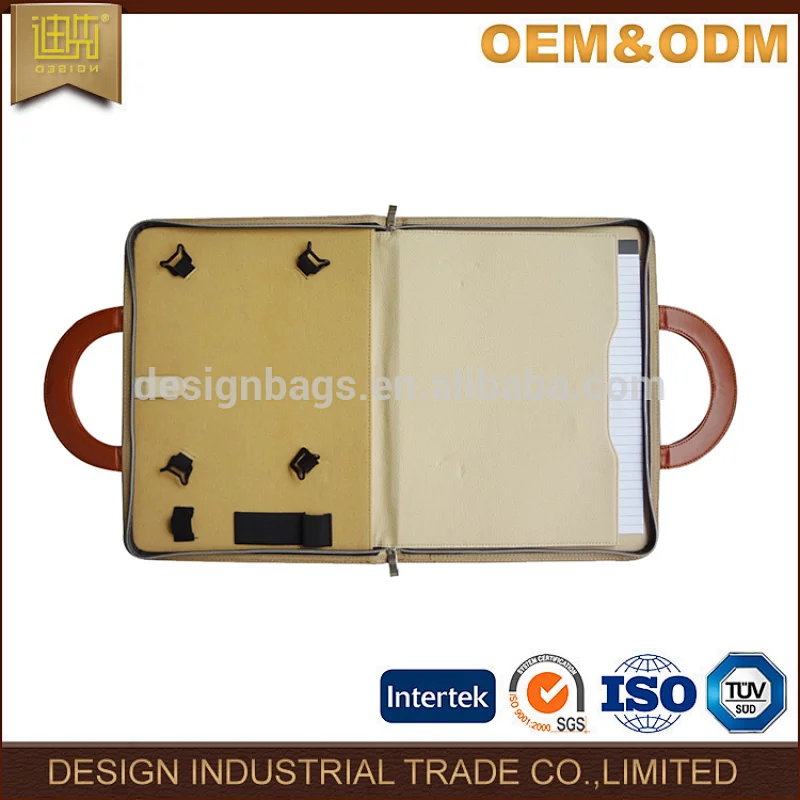 Popular Pu Leather portfolio zipper file folder with handle