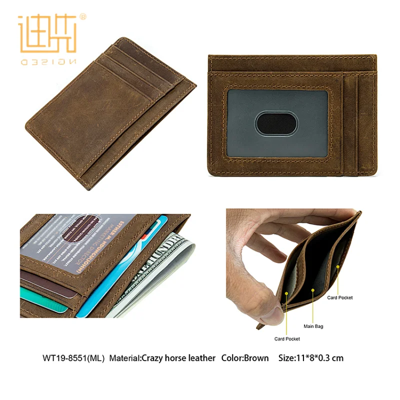 Wholesale new design retro features RFID anti-magnetic cloth anti-theft brush crazy horse leather wallet