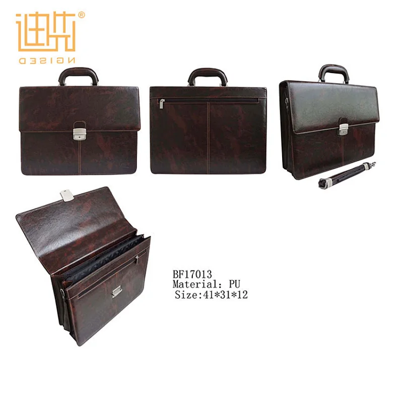 Men's Brown Laptop Bag PU Leather Fashion Design Document Briefcase