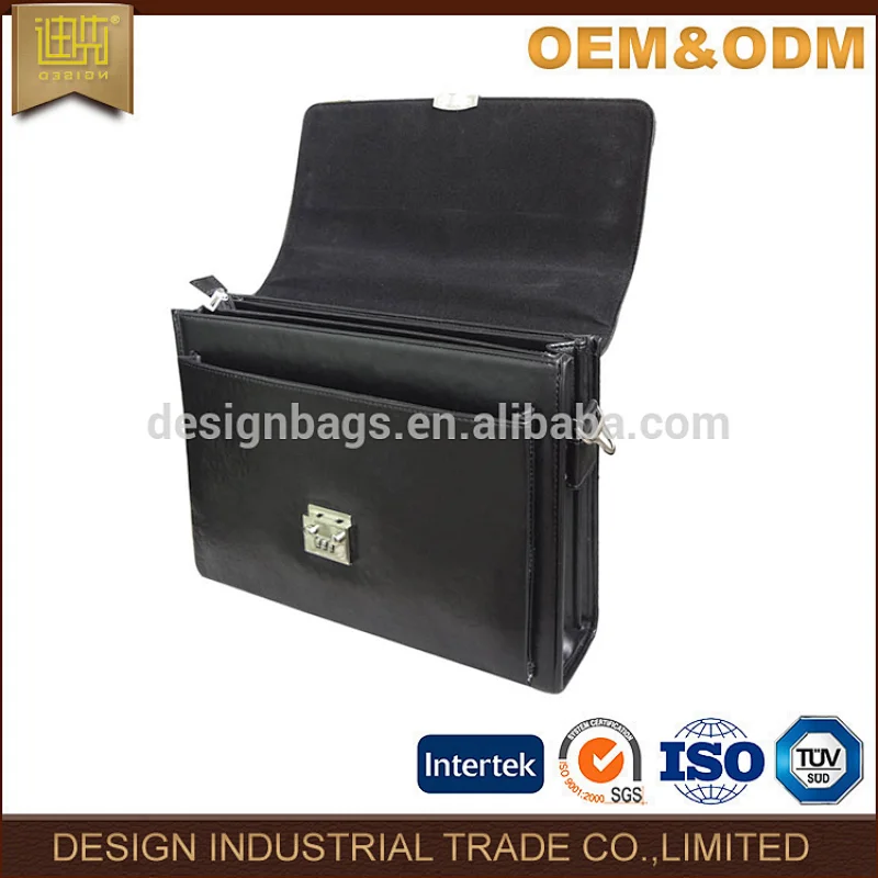 Wholesale Pu briefcase bag black executive briefcase with handle and metal lock