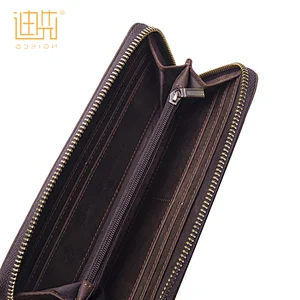 New fashion minimalist secure real crazy horse leather card holder mens custom zipper wallet