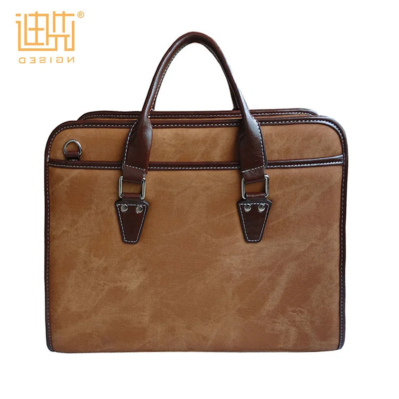 OEM Custom Bag Latch With Handle Men Brown PU Leather Briefcase