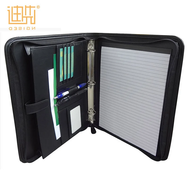 Custom office conference zipper presentation PU leather file folders