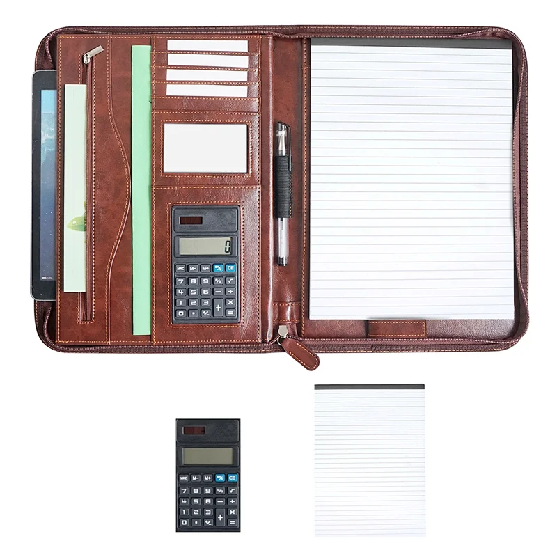 Executive Zippered PU Leather Padfolio folder with cd sleeves