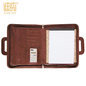 Custom zipper portfolio leather document bag with retractable handle