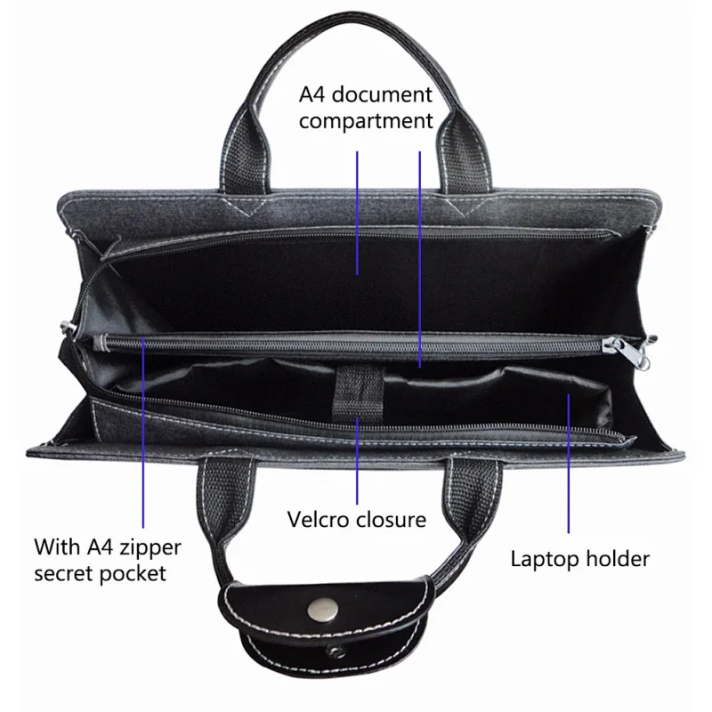 briefcase with secret compartment business braid reinforce pu handle briefcase