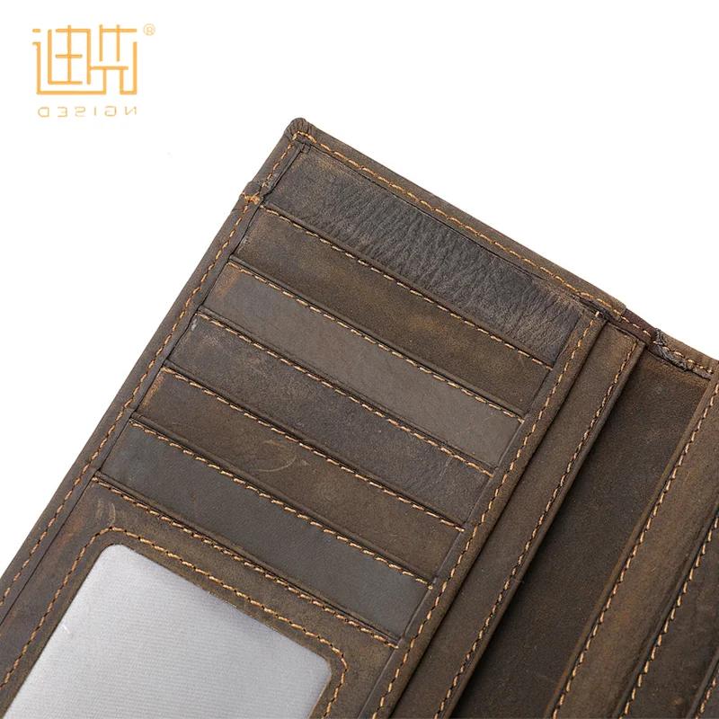 Custom best quality cowhide leather mens bifold zipper long thin wallet