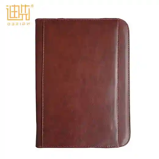 leather folder with metal logo