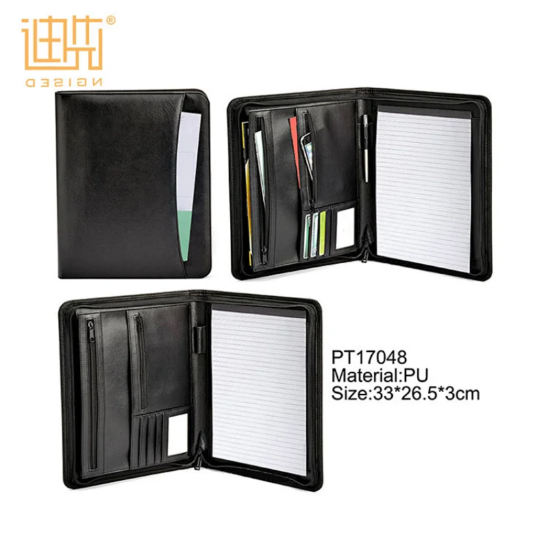 Reliable Black Refillable A4 Size Zippered Portfolio Folders PU Art Portfolio