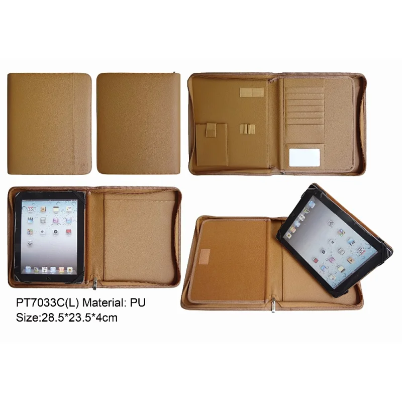 Zipped portable business travel leather portfolio cases cover