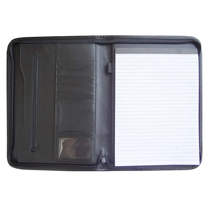 Hot sale PU leather business office stationery document notepad folder presentation a4 zip notebook portfolio