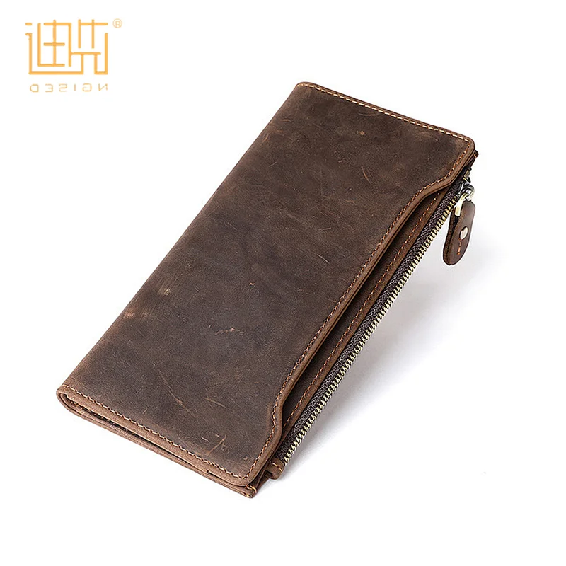 China supplier high quality crazy horse leather travel male long wallet for men