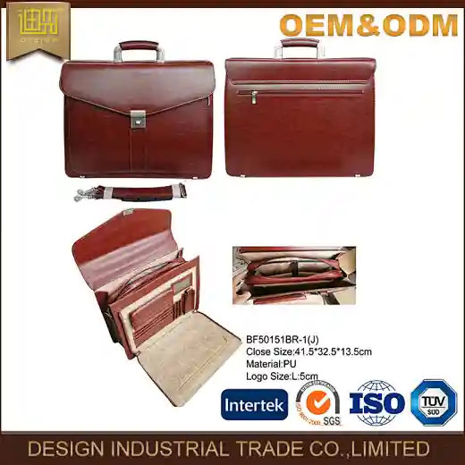high quality PU brown leather briefcase