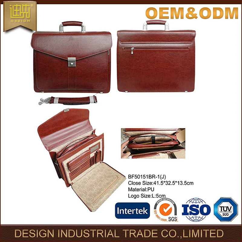 China bag manufacture business bag briefcase for man hot sell high quality PU brown leather briefcase