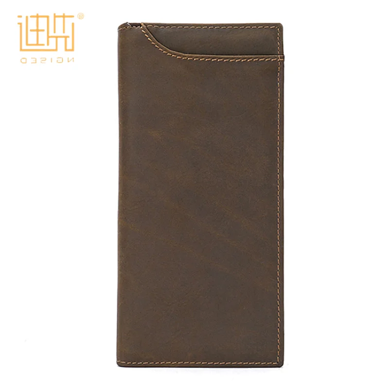 Custom best quality cowhide leather mens bifold zipper long thin wallet
