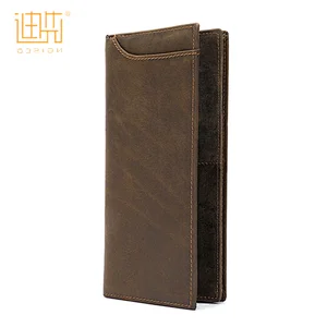 Retro medium cowhide leather slim case money wallet clip for men with zipper