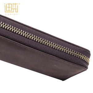 New fashion minimalist secure real crazy horse leather card holder mens custom zipper wallet