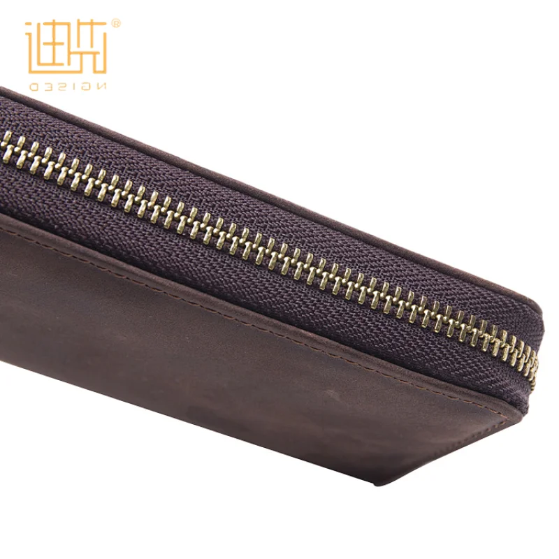 New fashion minimalist secure real crazy horse leather card holder mens custom zipper wallet