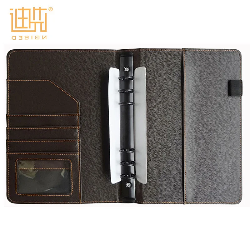 PU diary Business ring binder brown pocket diary book portfolio