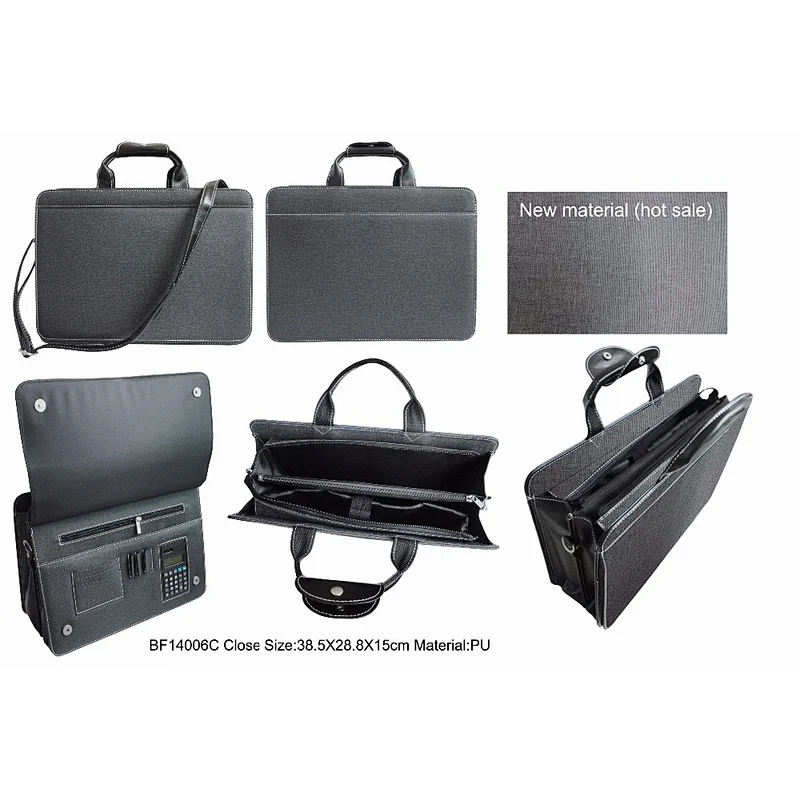 briefcase with secret compartment business braid reinforce pu handle briefcase