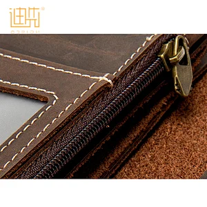 Multipurpose card cash crazy horse leather men  long wallet with chain