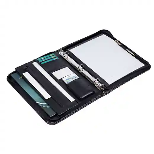 Carpeta portafolios de cuero con cremallera