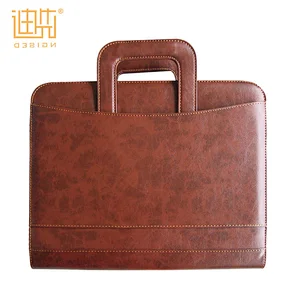 Custom zipper portfolio leather document bag with retractable handle